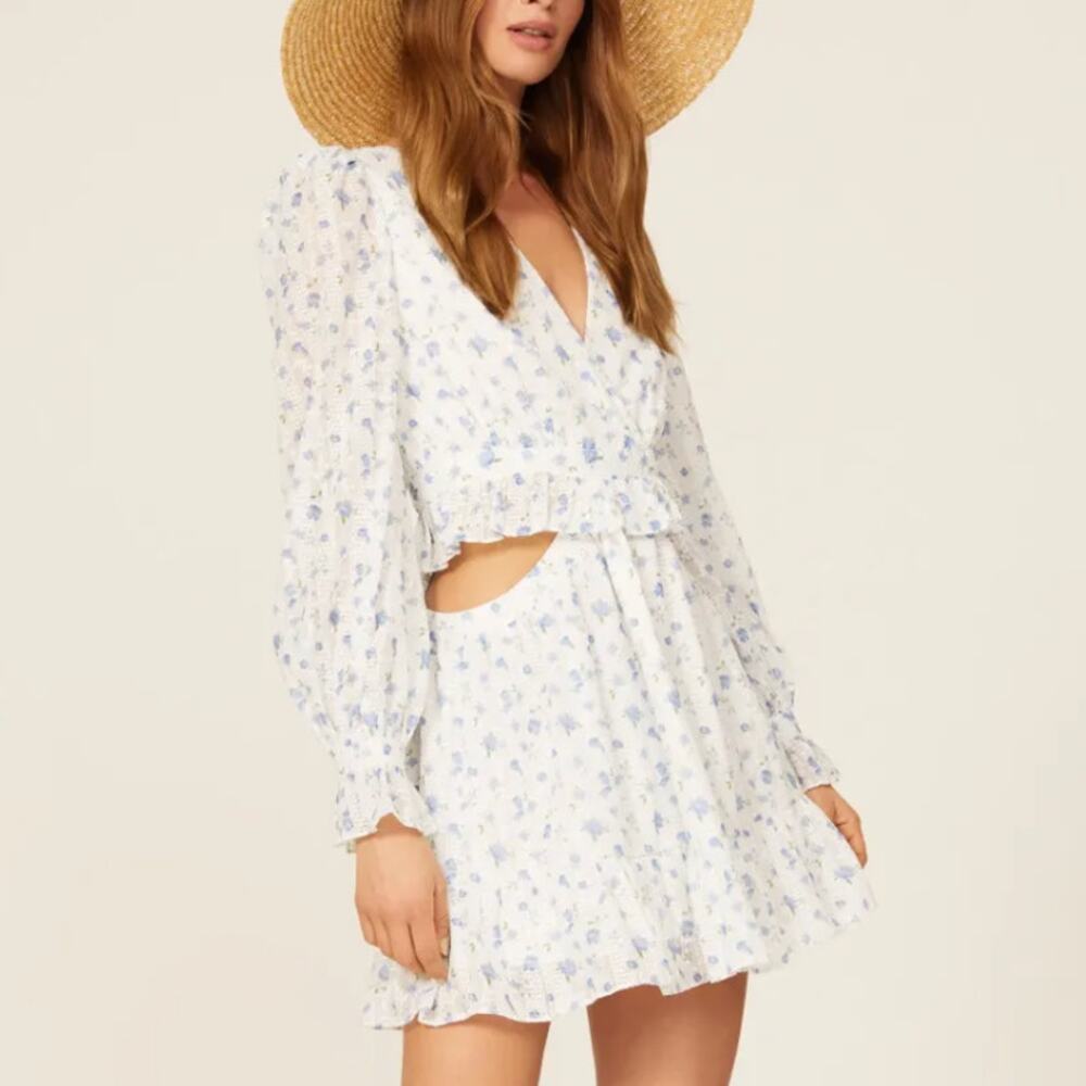 One 33 Social White Floral Mini Dress Size 2 Cutout Designer Cottage Party $400